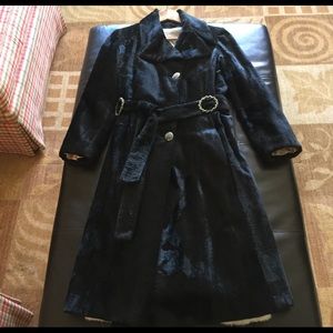 Vintage Faux Fur Black Trench Coat. Size: M